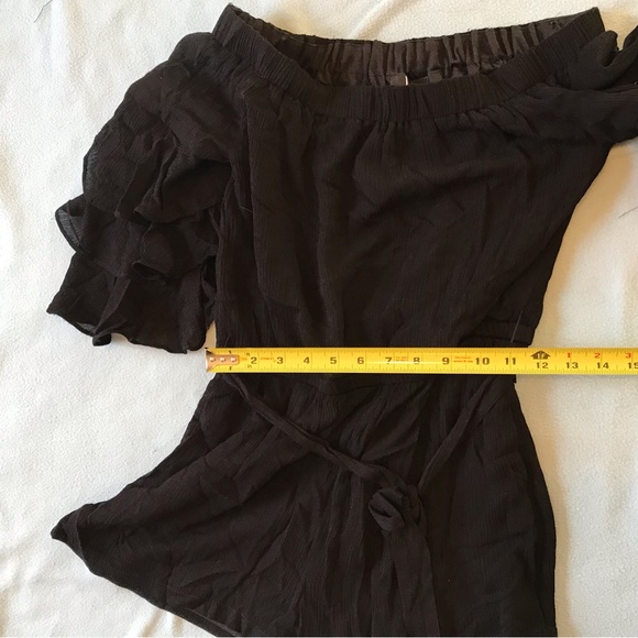 Lulus Off the Shoulder Romantic Ruffled Black Romper - Picture 4 of 9